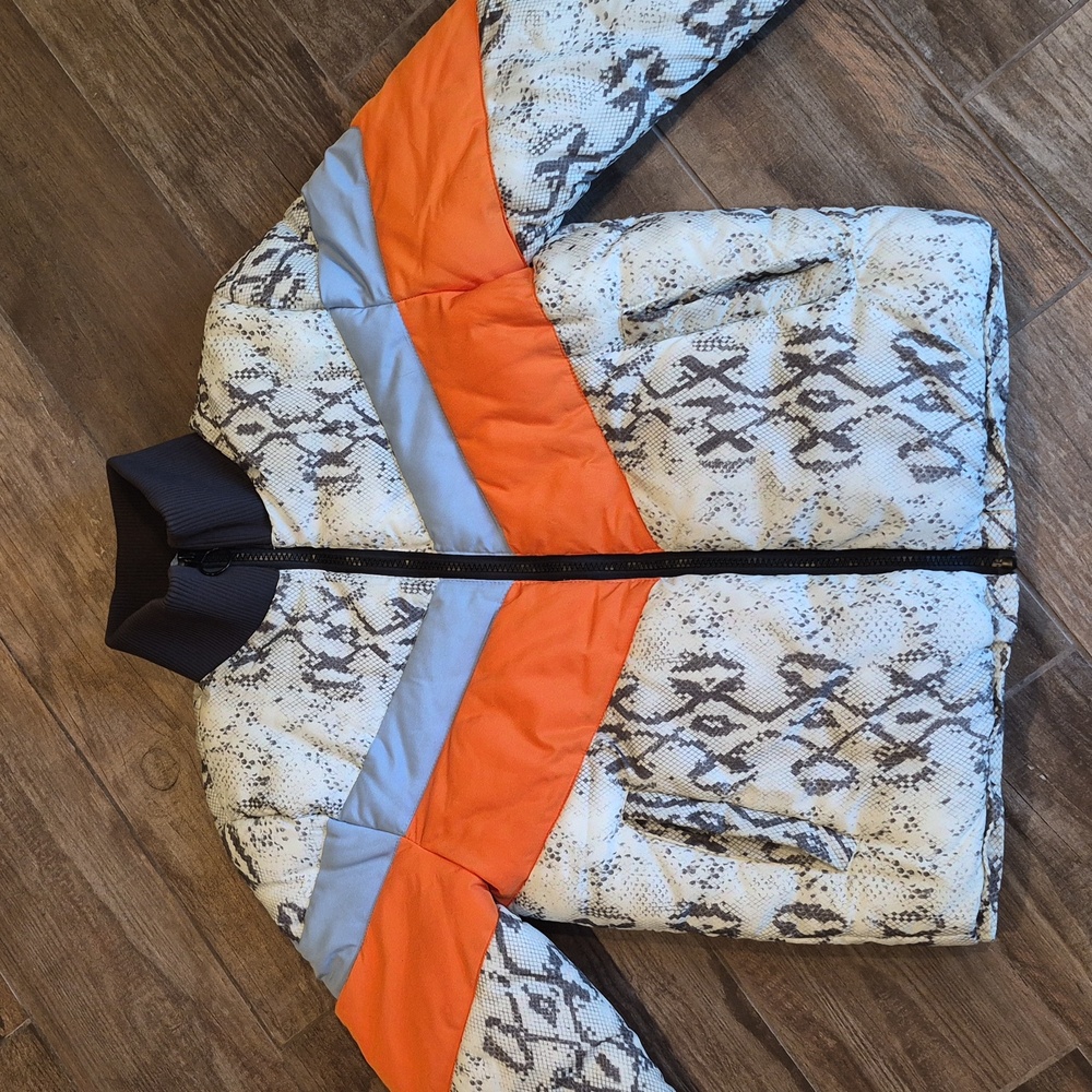 Central Park West Wesley Snakeskin Print Full Zip Puffer Jacket, XS - Picture 3 of 16